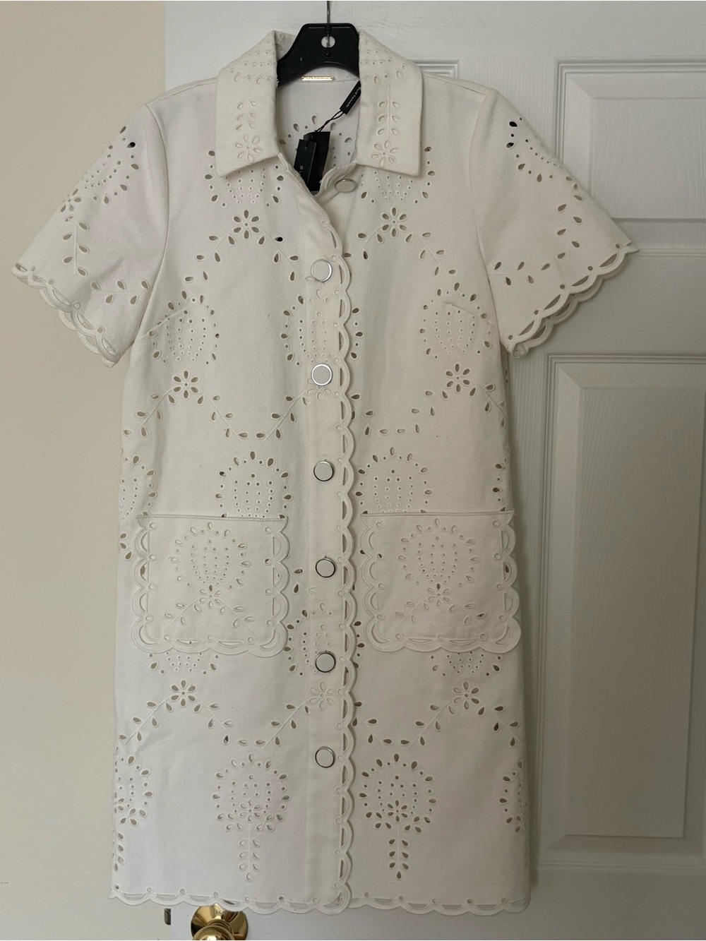 Elie Tahari Eyelet Short Sleeve Button-Front Dress
